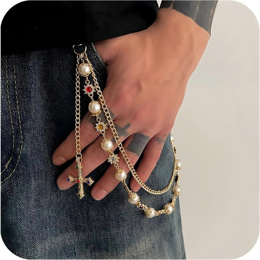 Fashionable Gold Layered Jean Pocket Chain for Men & Women - Lightweight - Picture 2 of 6